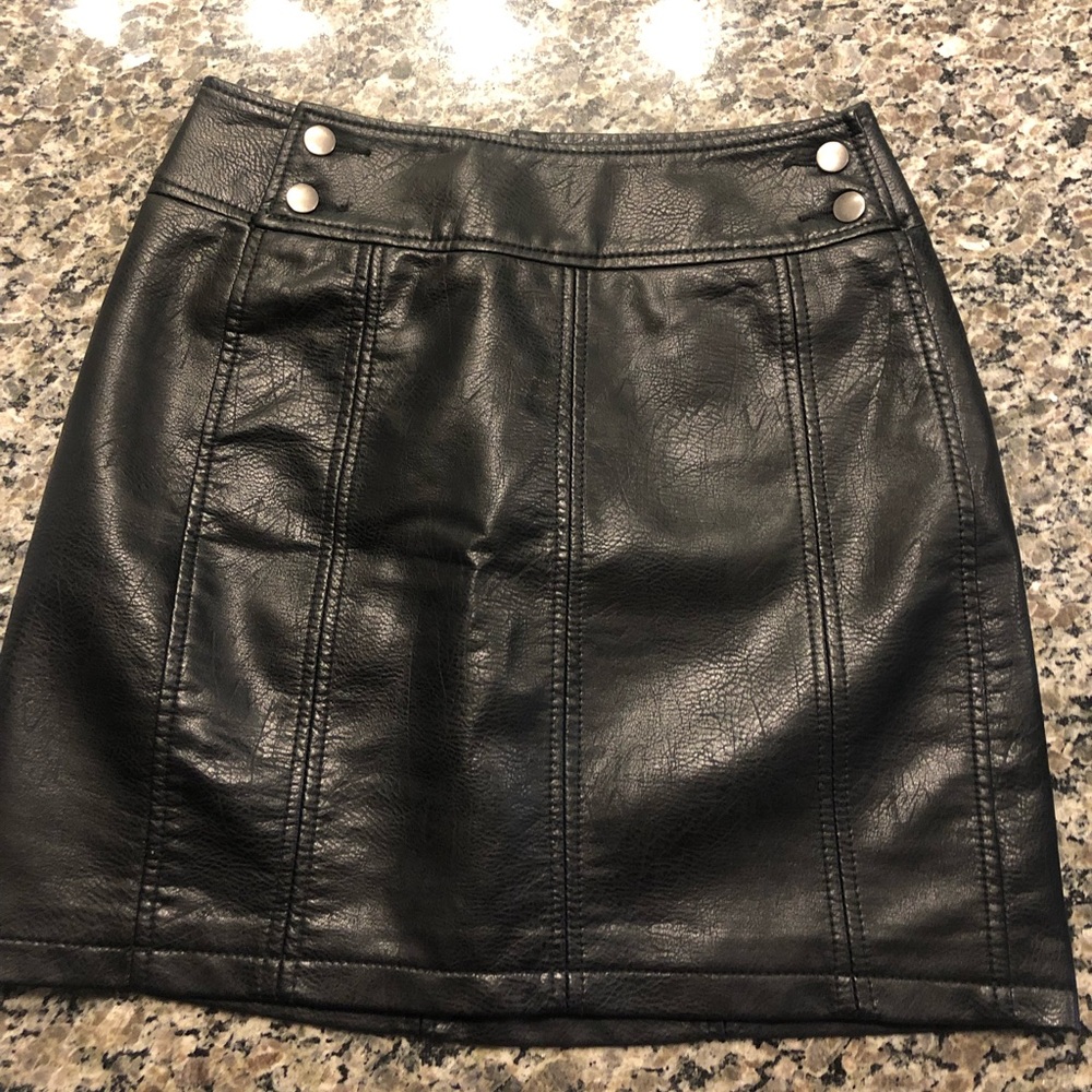 Free People Black Leather Skirt